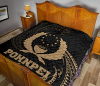 Pohnpei Micronesia Premium Quilt - Gold Tribal Wave - Polynesian Pride