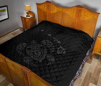 Hawaii Turtle Hibicus Map Premium Quilt - Grey - Polynesian Pride