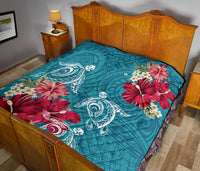 Hawaii Turtle Hibiscus Plumeria Blue Polynesian - Premium Quilt AH - Polynesian Pride
