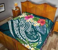 Fiji Polynesian Premium Quilt - Summer Plumeria (Turquoise) - Polynesian Pride