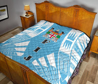 Fiji Premium Quilt - Fiji Coat Of Arms Polynesian White Tattoo (Blue) - Polynesian Pride