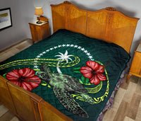 Chuuk Micronesia Premium Quilt - Green Turtle Hibiscus - Polynesian Pride