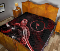 Chuuk Polynesian Premium Quilt - Turtle With Blooming Hibiscus Red - Polynesian Pride