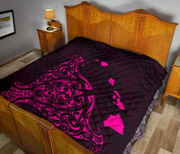 Rays Hawaii Map Polynesian Premium Quilt - Pink - Polynesian Pride