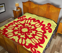 Hawaiian Quilt Turtle Pattern New Yellow Premium Quilt - Skin Style - AH - Polynesian Pride