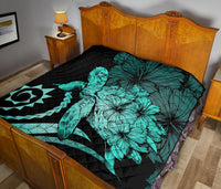 Hawaii Turtle Hibiscus Polynesian Vintage Premium Quilt - Turquoise - Polynesian Pride
