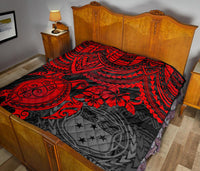 Samoa Polynesian Premium Quilt - Samoa Coat Of Arms & Red Turtle Hibiscus - Polynesian Pride