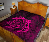 Hawaii Turtle Kanaka Map Hibiscus Poly Premium Quilt - Pink - Polynesian Pride