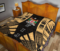 Fiji Premium Quilt - Fiji Coat Of Arms Polynesian Gold Tattoo - Polynesian Pride