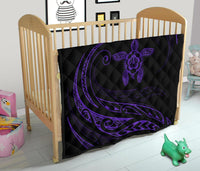Hawaii Turtle Hibicus Premium Quilt - Frida Style - Purple - Polynesian Pride