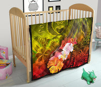 Pohnpei Premium Quilt - Humpback Whale with Tropical Flowers (Yellow) - Polynesian Pride