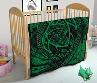 Hawaiian Kanaka Honu Hibiscus Tornando Green Polynesian Premium Quilt - Polynesian Pride