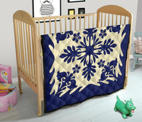 Hawaiian Plumeria Tropical Pattern Premium Quilt - Blue - Argu Style - AH - Polynesian Pride