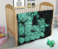 Hawaii Turtle Premium Quilt Polynesian Hibiscus Art Turquoise AH - Polynesian Pride