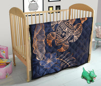 Personalized - Hawaii Kakau Polynesian Turtle Map Premium Quilt - Indigo Special Edition - Polynesian Pride