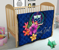 Samoa Polynesian Custom Personalised Premium Quilt - Floral With Seal Blue - Polynesian Pride