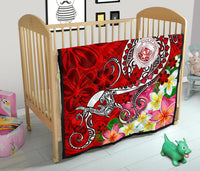 Hawaii Polynesian Premium Quilt - Hawaii Seal With Turtle Plumeria (Red) - Polynesian Pride