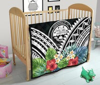 FSM Premium Quilt - FSM Coat of Arms & Polynesian Tropical Flowers White - Polynesian Pride