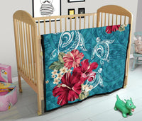 Hawaii Turtle Hibiscus Plumeria Blue Polynesian - Premium Quilt AH - Polynesian Pride