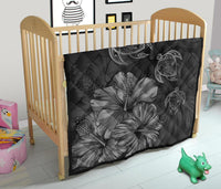 Hawaiian Map Turtle Hibiscus Vintage Polynesian Premium Quilt Gray - Polynesian Pride
