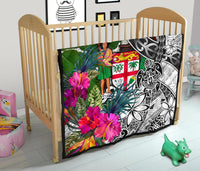 Fiji Premium Quilt White - Turtle Plumeria Banana Leaf Crest - Polynesian Pride