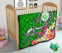 Hawaii Polynesian Premium Quilt - Hawaii Seal With Turtle Plumeria (Green) - Polynesian Pride