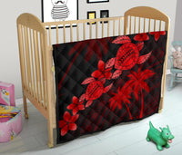 Hawaii Turtle Plumeria Coconut Tree Polynesian Premium Quilt - Red - Polynesian Pride