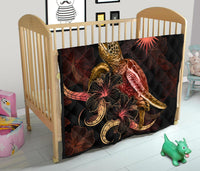 Marshall Islands Polynesian Premium Quilt - Turtle With Blooming Hibiscus Gold - Polynesian Pride