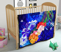 Federated States of Micronesia Premium Quilts - Humpback Whale with Tropical Flowers (Blue) - Polynesian Pride