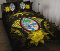 Guam Polynesian Quilt Bed Set Hibiscus Yellow Black - Polynesian Pride