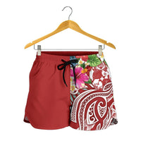 Tonga Polynesian Women's Shorts - Summer Plumeria (Red) - Polynesian Pride