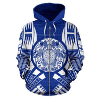 Turtle All Over Zip up Hoodie Blue Tattoo Style - Polynesian Pride