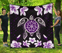 Hawaiian Violet Turtle Plumeria Quilt Black - Polynesian Pride