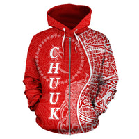 Chuuk Polynesian Zip up Hoodie Coconut Tree Red and White - Polynesian Pride
