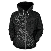 Zip up Hoodie Guam Family Turtles Map Polynesian Grey - Polynesian Pride
