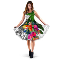 Tonga Midi Dress White - Turtle Plumeria Banana Leaf Women White - Polynesian Pride