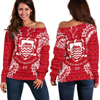 Tuvalu Polynesian Shoulder Sweater Map Red White Red - Polynesian Pride