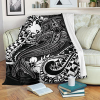 Papua New Guinea Premium Blanket - White Shark Polynesian Tattoo White - Polynesian Pride