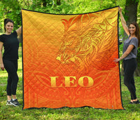 Sun In Leo Zodiac Premium Quilt Polynesian Tattoo Simple - Orange Premium Quilt Orange - Polynesian Pride