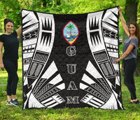 Guam Premium Quilt - Guam Coat Of Arms Polynesian White Tattoo Black - Polynesian Pride