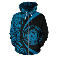 Hawaii Polynesian Zip up Hoodie Blue Circle Style - Polynesian Pride