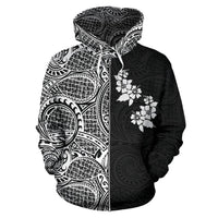 Hibiscus Hoodie Zip up Polynesian Half Style White - Polynesian Pride