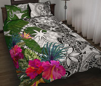 Chuuk Custom Personalised Quilt Bet Set White - Turtle Plumeria Banana Leaf White - Polynesian Pride