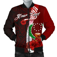 Pohnpei Micronesia Custom Personalised Men's Bomber Jacket - Coat Of Arm With Hibiscus Red - Polynesian Pride