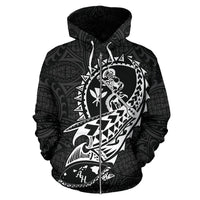 Polynesian Suffer Kanaka Warrior Hawaii Zip Hoodie White - Polynesian Pride
