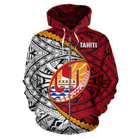 Tahiti Polynesian Rugby Zip Hoodie Unisex Red - Polynesian Pride