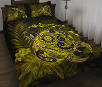 Hawaii Turtle Map Hibiscus Polynesian Yellow Quilt Bed Set - Polynesian Pride