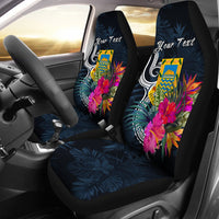 Tuvalu Polynesian Custom Personalised Car Seat Covers - Tropical Flower Universal Fit Blue - Polynesian Pride