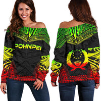 Pohnpei Polynesian Chief Women's Off Shoulder Sweater - Reggae Version Art - Polynesian Pride