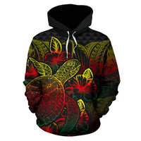 Polynesian Hoodie Turtle Hibiscus Reggae - Polynesian Pride